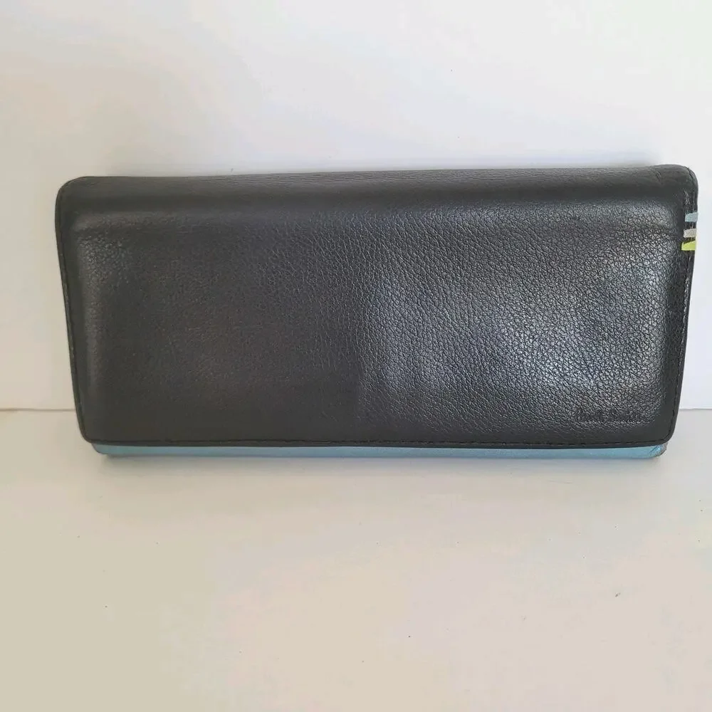 Paul Smith Love Letter Cow Leather Wallet Black Blue Boho Designer Large Envelop